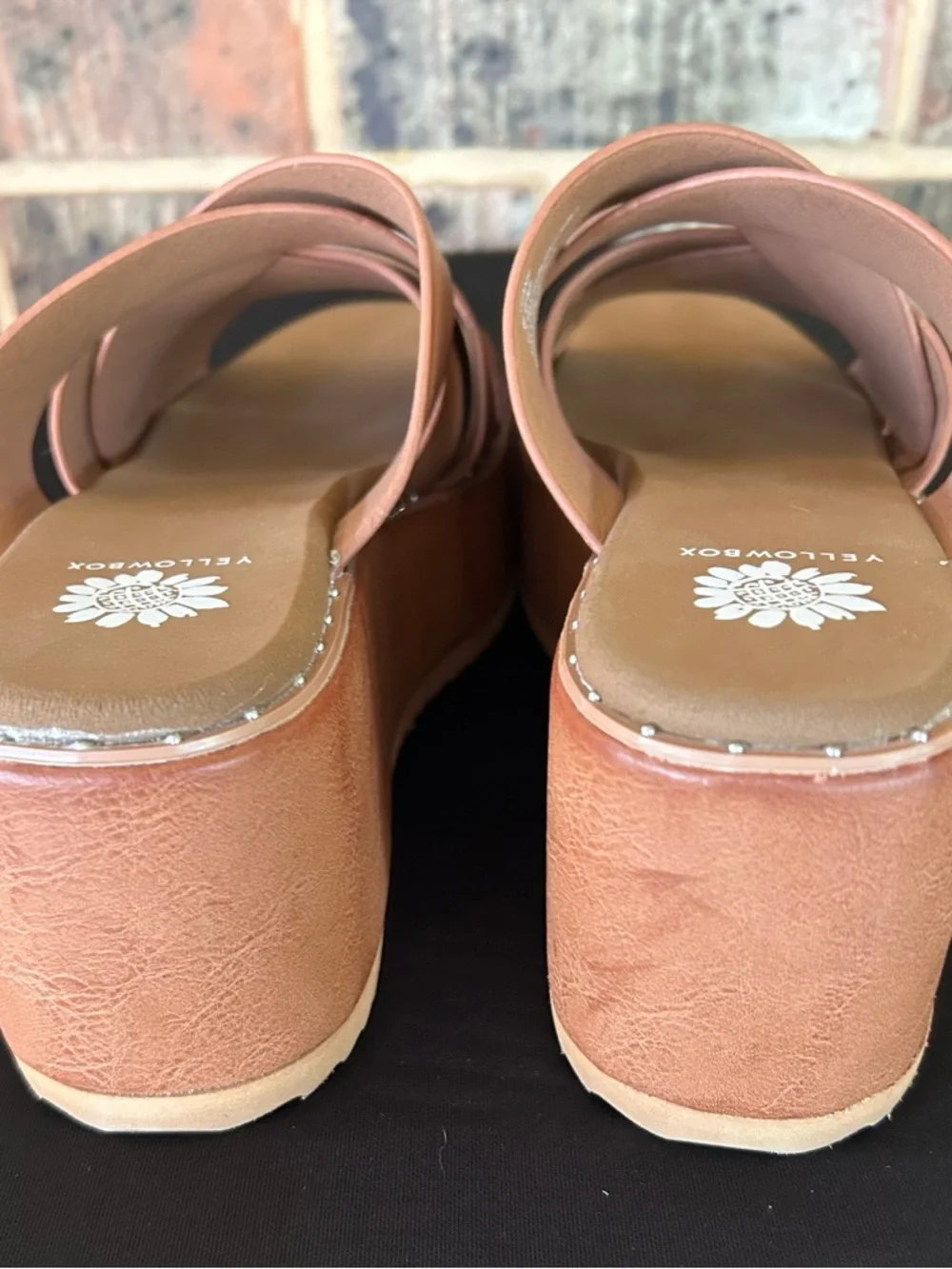 Yellow Box Women's Tan Crisscross Slide Sandals with Stud Trim - Picture 5 of 7
